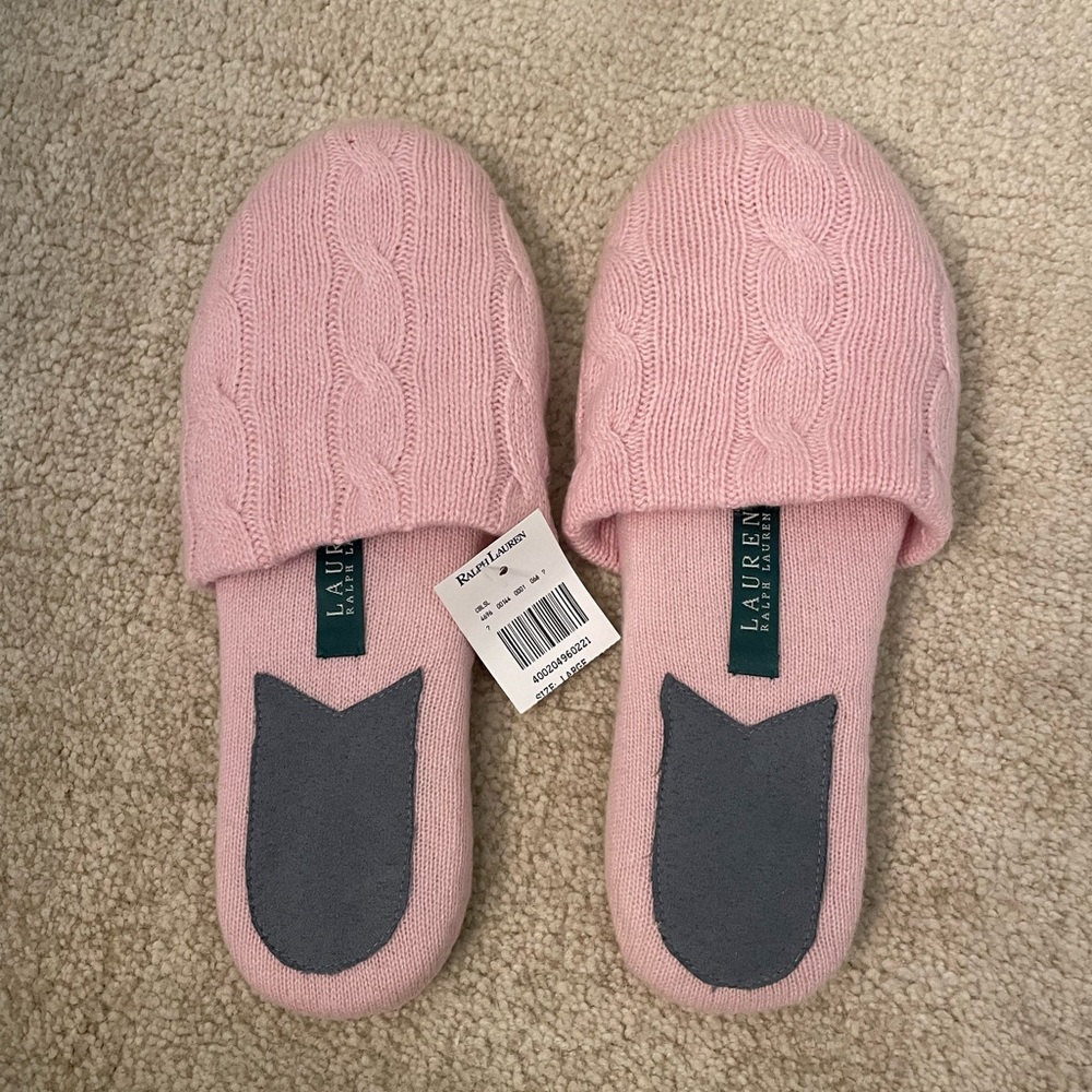 NWT Lauren by Ralph Lauren Pink Cableknit Slippers